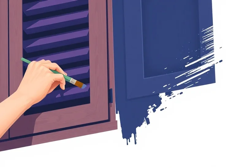 Mise en peinture au pinceau de volets et d'encadrements en bois