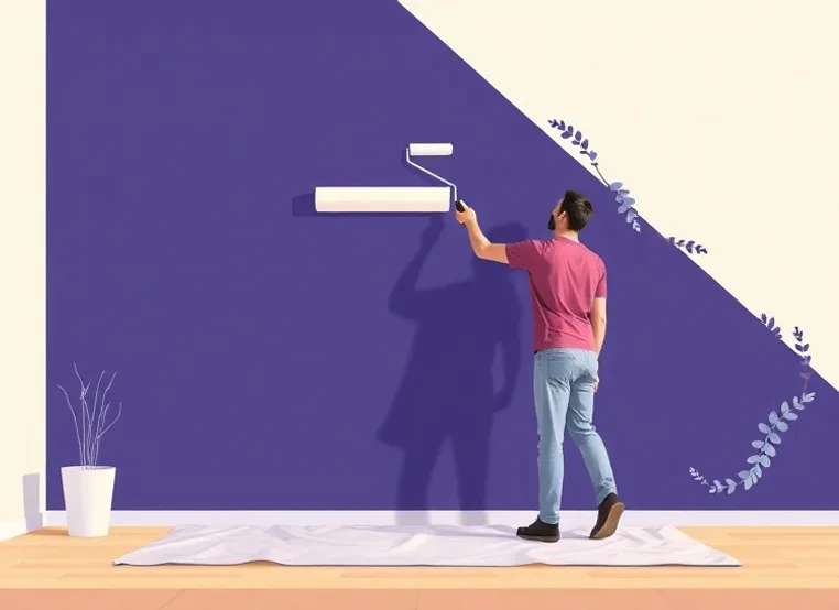 Peintre appliquant la peinture au rouleau sur un mur de salon
